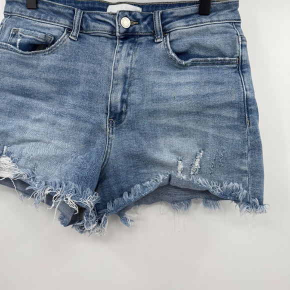 Vervet Jean Shorts Women Large Blue Denim Cut Off Stretch Distressed High Rise - Picture 3 of 14